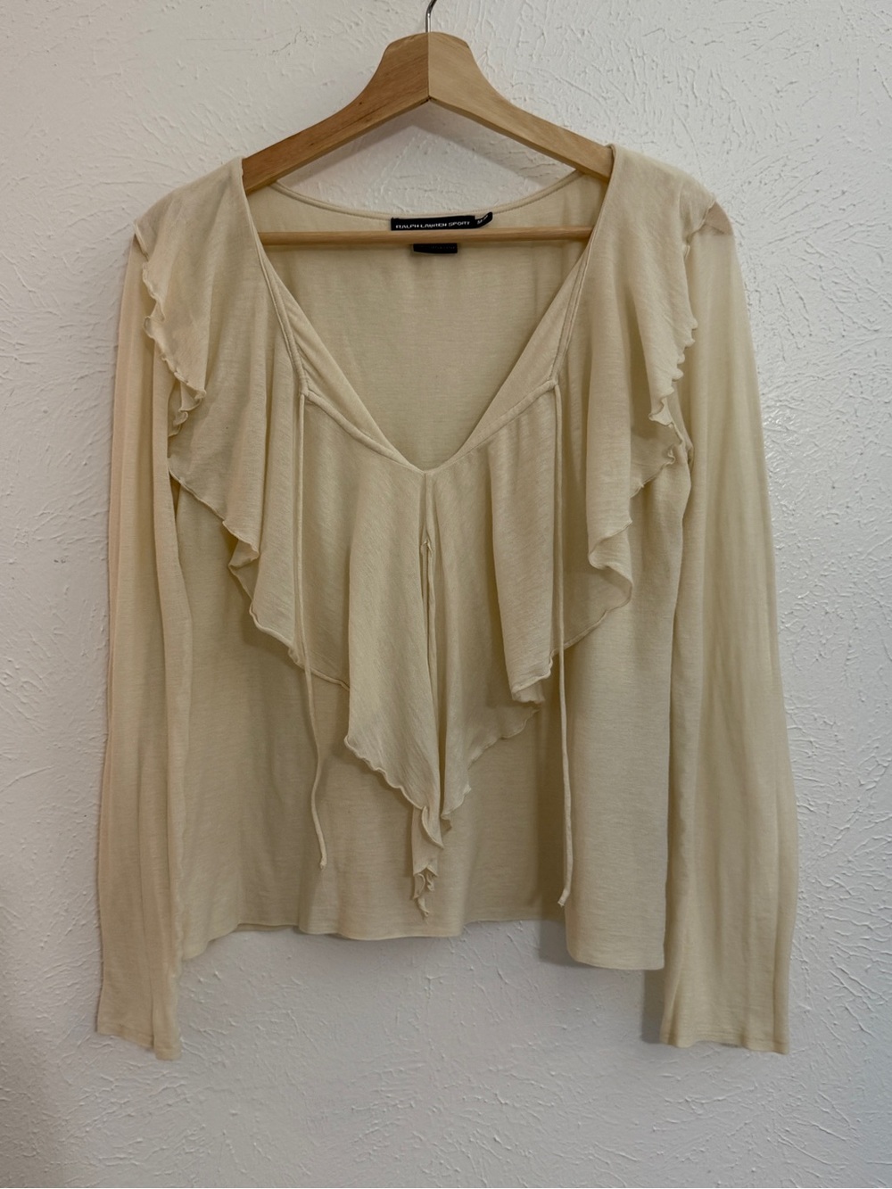 Ralph Lauren Sport -Cream Ruffle V-Neck Long Sleeve Blouse